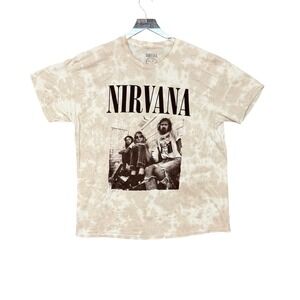 Nirvana Band Tee Mens XL Beige Photo T-Shirt Tie Dye Graphic Print‎ Short Sleeve